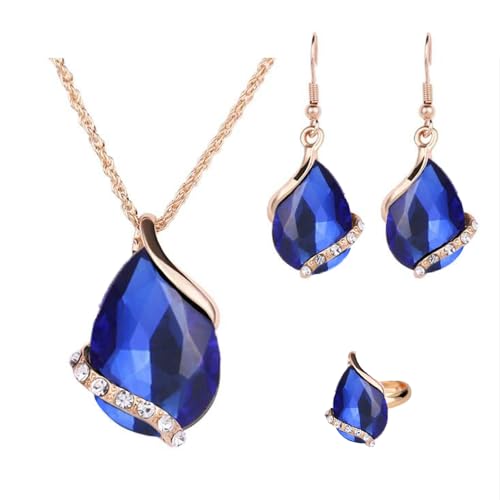 Ezing Women Crystal Pendant Gold Plated Chain Necklace Earring Jewelry Set