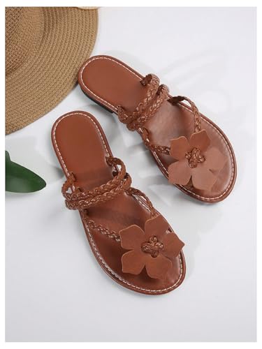 GORGLITTER Women's Flower Strappy Flat Sandals Toe Ring Braided Open Toe Summer Thong Sandals Flip Flops 20252