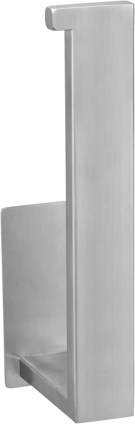 WENKO Turbo-Loc Genova Matte Toilet Paper Holder, Wall Holder for Toilet Paper Roll, Attaches No Drilling with Adhesive Pad System, Stainless Steel Holder, Width 15.3 x Height 4.4 x Depth 7.6 cm