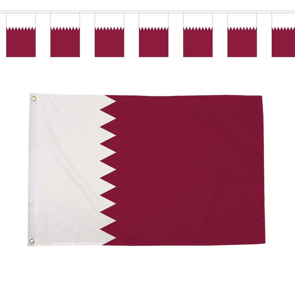 Flagtex Qatar Al Annabi World Cup 2026 Large Team Bundle Includes 8ft x 5ft Premium Polyester Flag and 9m Rectangle Bunting Football Fan Pack Indoor Outdoor Decoration