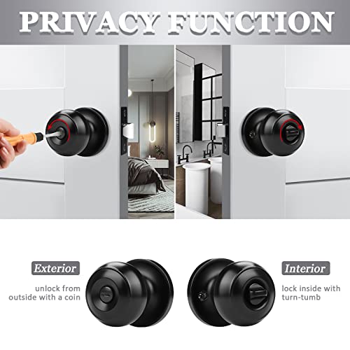 Probrico 10 Pack Round Privacy Door Knob(Thumb Turn Lock on The Inside), Keyless Doorknobs Interior/Exterior Lockset,Privacy Knobs for Bedroom/Bathroom,Black Modern Design Door Hardware by Probrico - Image 3
