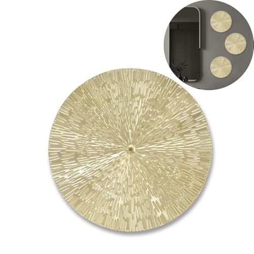 Cyrank Decoración de pared de metal, esculturas de pared de hoja de loto dorado, placa de arrugas flotante redonda modernista, decoración de pared para sala de estar, dormitorio y oficina