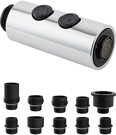 Pull Out Sink Sprayer Head Replacement, 2 Function Kitchen Faucet Sprayer Head with 11 Adapters, Bathroom Pull Down Spray Head Compatible with Moen, American Standard, Delta, Kohler Faucets, Chrome