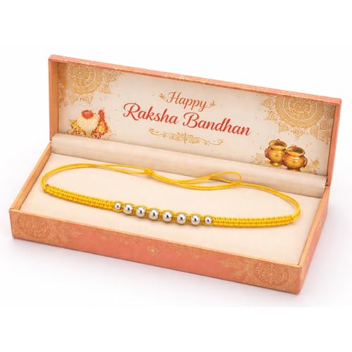 Image of 925 Silver Beads Rakhi for Rakshabandhan Stylish Silver Beads Rakhi for Brother with Roli and Chawal.