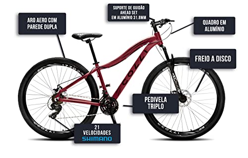 Colli Bike, Eudora em Alumínio Quadro Rebaixado (15,5) Câmbio SHIMANO, Aro 29 Aero, 36 Raias, 21 Mar