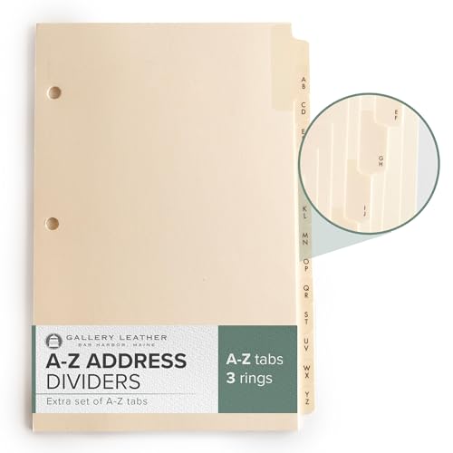 Gallery Leather A-Z Dividers for 3 Ring Binder - Binder and Address Book Alphabet Letter Tabs for Smooth Contact Organization