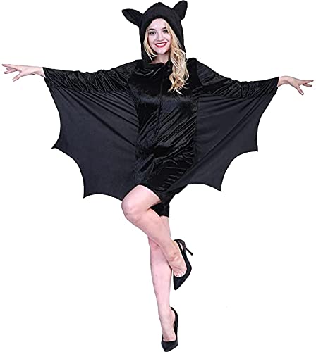 QiaoPkeb Vampirfledermaus Cosplay Kostüm Flügel Erwachsenen Fledermaus Damen schwarzer Umhang Kapuzenkostüm Cover