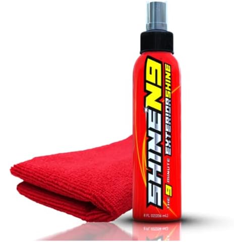 ShineN9 Exterior Car Shine – 8oz Professional Car Exterior Polish – Fast 9-Minute Shine – Plastic Restorer – Car Polish Solution for Plastic, Vinyl, Rubber – Includes 300 GSM Microfiber Applicator Cover