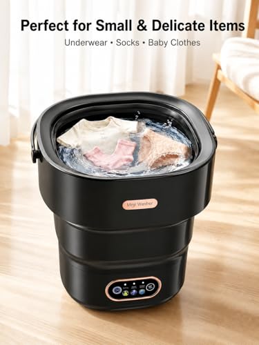 Image of Portable Washing Machine 16L Foldable Mini Washer for Underwear Socks Baby Clothes Small Loads Compact Washer for Apartment Dorm RV Travel (Black)