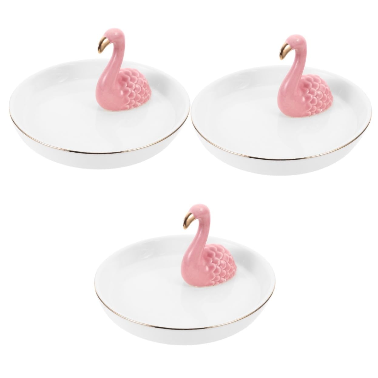Amosfun 3 Pezzi Vassoio espositore per gioielli in ceramica nordica con fenicotteri Illuminazione supporto per collana stand home decor decorazione casa vassoio per organizzare gioielli