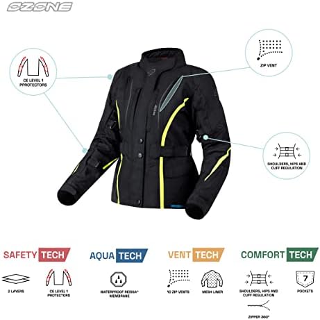 Ozone Sahara Lady Textile kurtka motocyklowa dla kobiet, łokcie, ochraniacze na ramiona, membrana Reissa, 10 kanałów wentylacyjnych, elementy odblaskowe, kieszenie