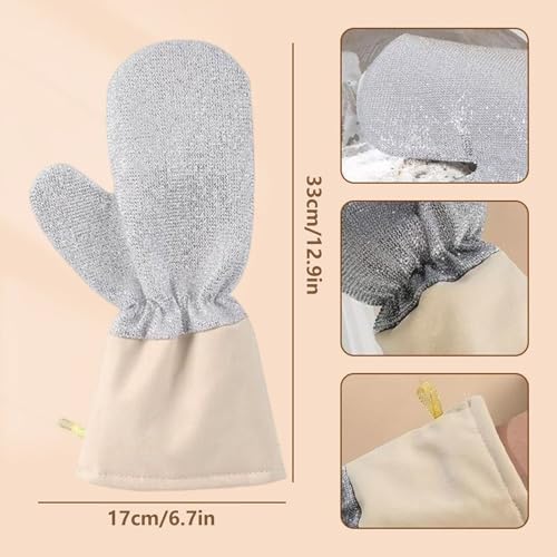 Miniatura 6 de Guante De Estropajo De Alambre De Acero Largo,Paños Impermeables Y Resistentes A Altas Temperaturas Guantes Para Lavar Platos Para Uso En El Hogar, La Cocina, Olla, Fregadero, Encimera, Estufa, Ho