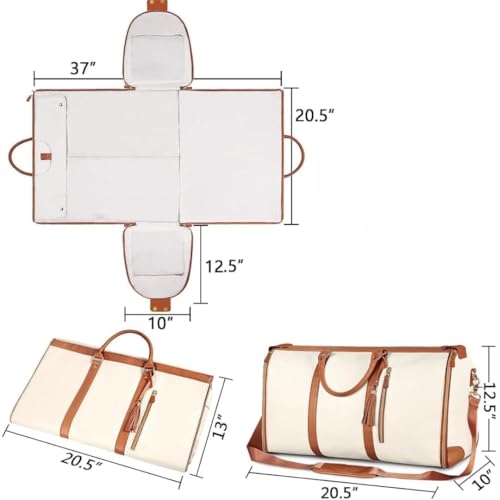 Image of HELIMIX Convertible Garment Duffel Bag with Toiletry Bag - 2-in-1 Carry-On Hanging Suit Travel Bag for Men & Women (Cream)