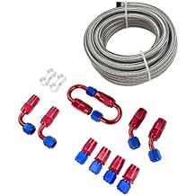 6AN 20FT Fuel Line Kit, Stainless Steel Braided Fuel Line Hose Fitting Kit | CPE Fuel Oil Hose w/ 10PCS Swivel Fitting Adapter Silver