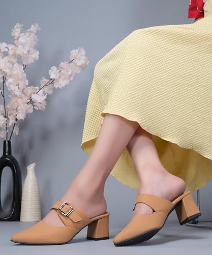 Image of JM LOOKS Sophisticated Buckle Strap Pointed Toe Mules with Contemporary Block Heel for Versatile Fashion Styling