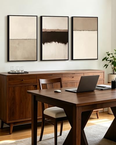 KUVIOKE Abstract Framed Wall Art Minimalist Beige Gray Pastel Watercolor Wall Decor Modern Illustration Neutral Art Painting Home Decor 16x24in (Black Framed)