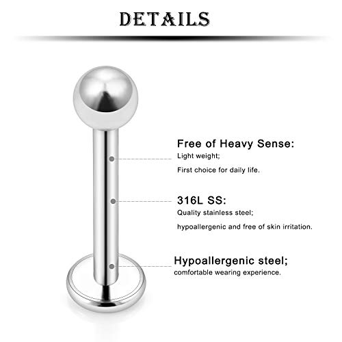 Kridzisw 16G Opal Cartilage Tragus Helix Earrings Studs Piercing Jewelry Set 316L Stainless Surgical Steel Short Labret Monroe Medusa Lip Ring Conch Daith Earring Stud Piercing Jewelry Women Men 3Mm #TOP1