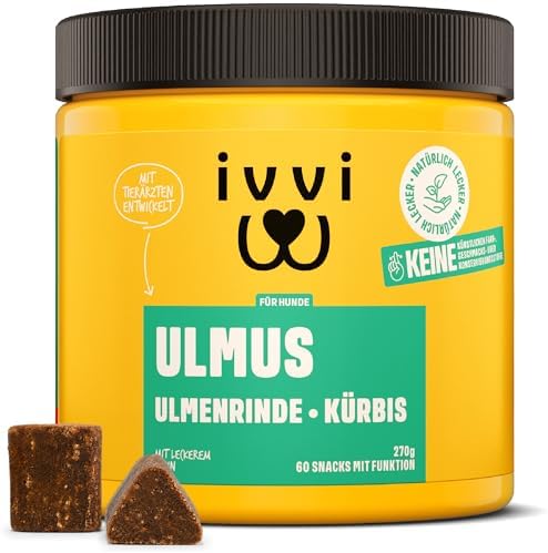 ivvi Ulmus für Hunde – Weiche Ulmenrinde Snacks mit Kürbis & Leinsamen – Verdauungssnacks mit 30% Huhn – Für Sensible Hunde & eine ausgewogene Verdauungsroutine – 270g, 60 Snacks