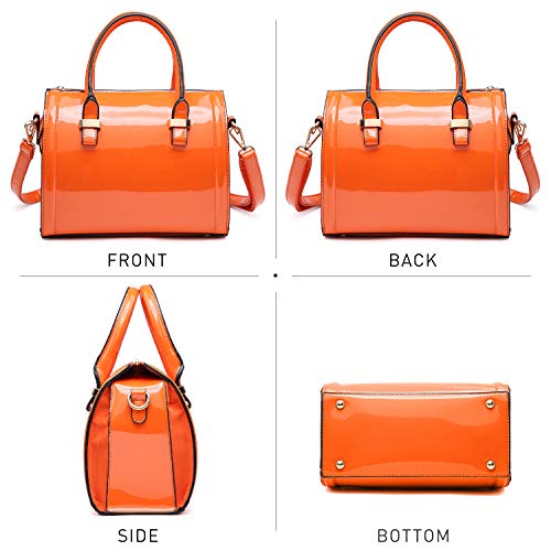 Dasein Shiny Patent Faux Leather Mini Barrel Body Satchel Handbag Shoulder Bag - Orange-New #TOP1