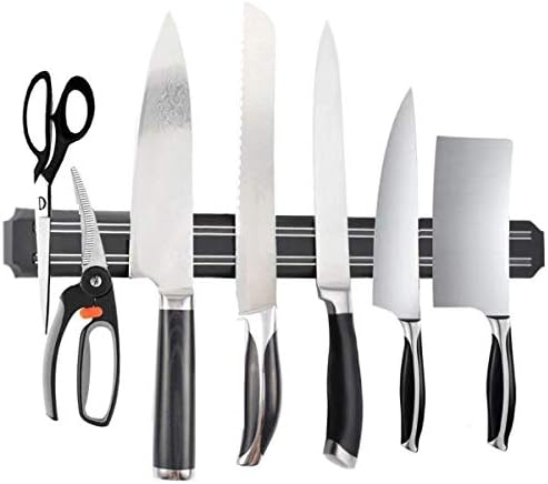 Magnetic Knife Strip Holder Rack Tool Bar Magnet 15 Inch Multipurpose Knife Rack Strong Powerful Kitchen Storage Display Organizer Easy Install Secure Safe Laundry Garage Workshop Shed (Black)