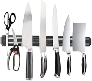 Magnetic Knife Strip Holder Rack Tool Bar Magnet 15 Inch Multipurpose Knife Rack Strong Powerful Kitchen Storage Display Organizer Easy Install Secure Safe Laundry Garage Workshop Shed (Black)