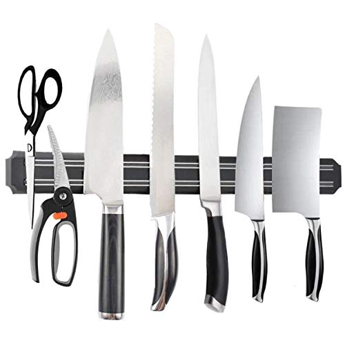 Magnetic Knife Strip Holder Rack Tool Bar Magnet 15 Inch Multipurpose Knife Rack Strong Powerful Kitchen Storage Display Organizer Easy Install Secure Safe Laundry Garage Workshop Shed (Black)