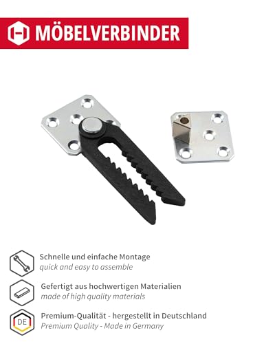 Gedotec 2 x złącze do mebli - Typ DA - Uchwyt do zawieszenia - Cynkowana metalowa konstrukcja - Mocowanie zatrzaskowe - Do łóżek - Stoły - Do sofy