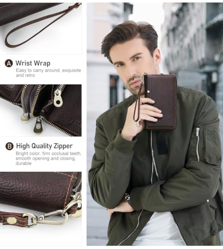 Cartera de piel auténtica vintage con bloqueo RFID y múltiples bolsillos para viaje 2