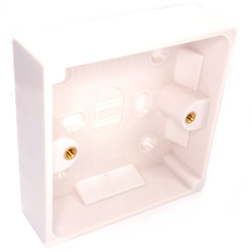 kenable Surface Mount Back Box Pattress Box 1 Gang 25mm Deep White for Sockets Switches Faceplates 85mm x 85mm BS5733