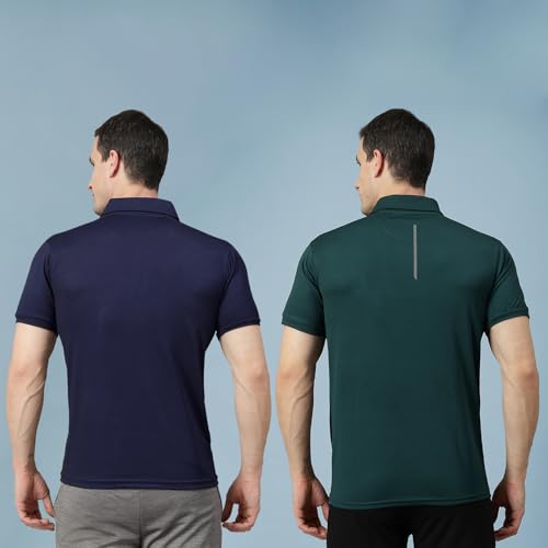 Image of CHKOKKO Men's Active Sports Wear Polo Half Sleeve Gym Tshirt with Button Collar Quick Dry Breathable Perfect for Workout Running Regular Fit Pack of 2