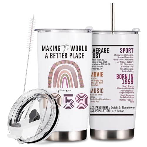 65th Birthday Gifts for Women Mom Grandma Gifts for 65 Year Old Woman 20 Oz Tumbler 1959 Birthday Party Favors Turning 65 Rainbow Insulated Travel Mug Cheer to 65 Years Stainless Steel Thermal Cup