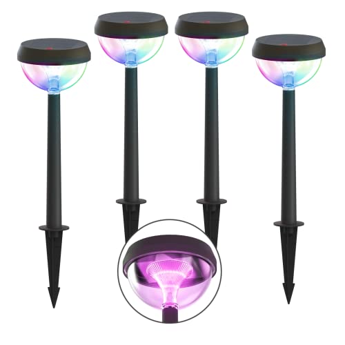 Linkind LED Wegbeleuchtung Bunt, Solar Gartenleuchte für Außen Dusk to Dawn, RGB Solarlampe Aussenlampe mit 8 Lichtmodi, IP54 Wasserdicht, Auto Ein/Aus Solar Wegelampen für Terrasse, Rasen, 4 Stück
