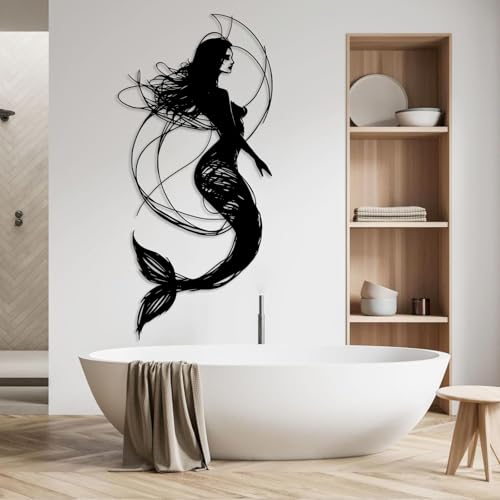 Décoration murale sirène en métal pour créer une ambiance océan dans la salle de bain