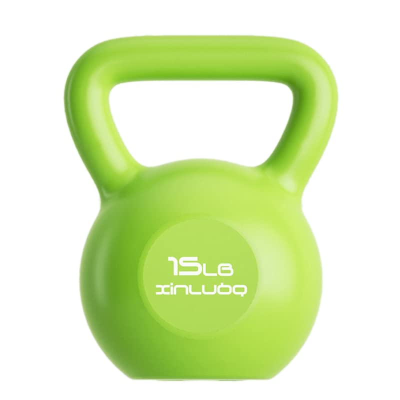 Profesjonalne Ciężarki Kettlebell z szeroką rączką do Treningu Siłowego, Sprzęt do ćwiczeń, materiał PE do Użytku na Zewnątrz (15 funtów / 6,8 kg Zielony)