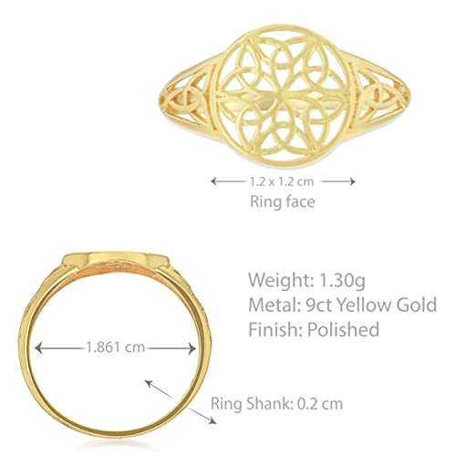 Bague en or jaune 9 carats femme Carissima 12 mm : bijou filigrane rond élégant