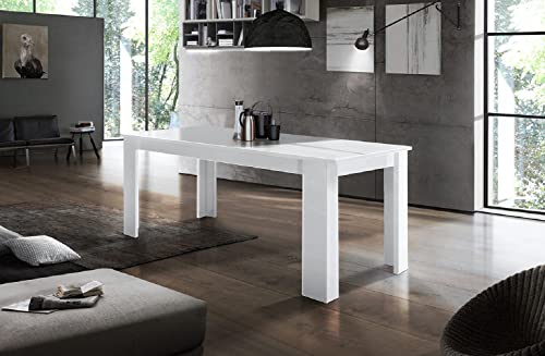 web-furniture jesi Mesa de Cocina de 160 cm Extensible, Melamina, Blanco Lacado Brillante, XL