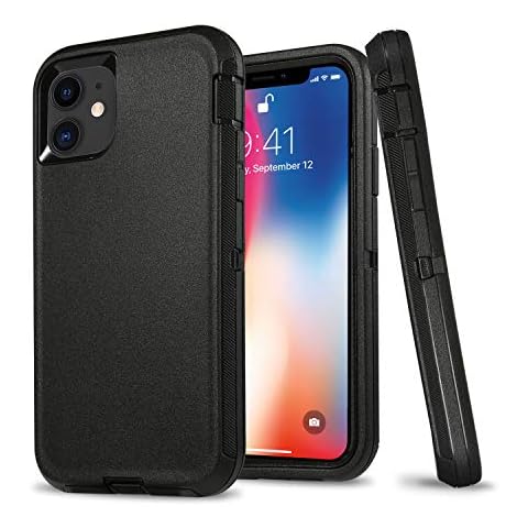 UOVSI for iPhone 11 Case(6.1") with Glass Screen Protector Heavy Duty Shockproof Case Full Body Protective Cover Shock-Resistant Dustproof Rugged Case Compatible with iPhone 11 (Black) Cover