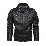 Men's Winter Vintage Plus Size Loose Outside Outercoat Plus Velvet Stand Collar Zipper Leather Coats
