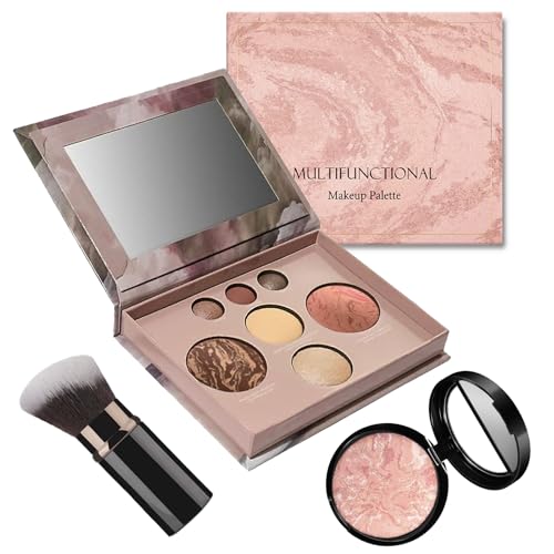 Baked Palette Makeup Set,3Pcs Cosmetic Make Up Starter Kit, Includes Baked Foundation, Bronzer, Blush, 2 Highlighters, 3 Eyeshadows and Brush, Makeup Gift Set For Teenage & Adults (Fair)