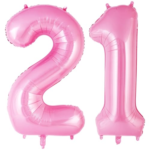 Pink Number 21 Balloons, Big Large Foil Number Balloons, Jumbo Giant Mylar Balloons for Birthday Party Decorations Supplies Anniversary (Number 21)