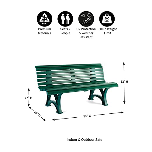 Plow & Hearth Weatherproof German Pvc Outdoor Bench | 3-Seat | Holds Up To 500 Lbs | Garden Patio Porch Park Deck | Steel And Resin | Green #TOP2