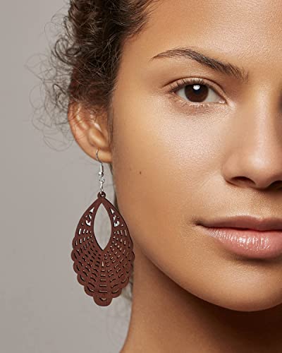 12 Pairs African Wooden Dangle Earrings Round Wood Painted Earring Geometric Pendant Wooden Earrings Lightweight Drop Earrings for Women2