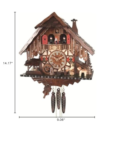 Engstler Quartz Cuckoo Clock Black Forest House with Moving Beer Drinker and Mill Wheel, with Music EN 487 QMT