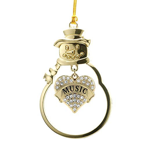 Inspired Silver - Music - Gold Christmas Ornament - Pave Heart Charm Christmas Tree Ornament with Cubic Zirconia - Snowman Hanging Decoration