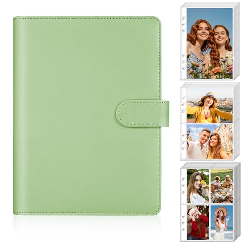 Antner A5 Kpop Photocard Binder 6-Ring Card Collector Album with 40 Pack Card Sleeves, PU Leather Photocard Holder Book with Multi-Size Photo Protectors for Organizing Trading Cards, Matcha Green by Antner - Used condition - US$12.81