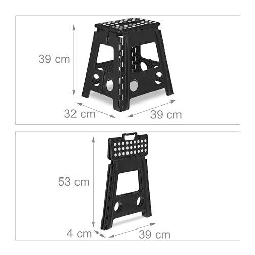 Relaxdays Klapphocker faltbar, Camping Hocker, großer Badhocker, bis 150 kg, Kunststoff, HxBxT: 39 x 39 x 32 cm, schwarz