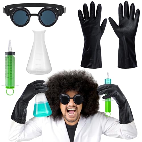 Relaxweex 4 Pcs Halloween Mad Scientist Costume Props, Black, Green
