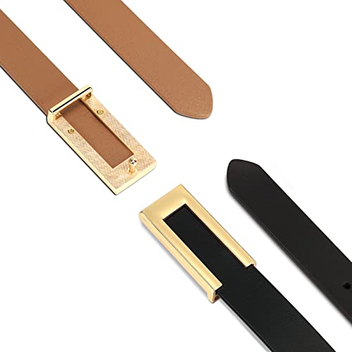 Yooai Womens Leather Belt Skinny Waist Belt For Dresses Jeans Pants With Gold Buckle Black+Khaki 95 #TOP3