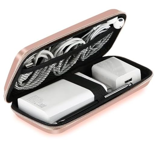 iMangoo Shockproof Carrying Case Hard Protective EVA Case Impact Resistant Travel 12000mAh Bank Pouch Bag USB Cable Organizer Earbuds Pocket Accessory Smooth Coating Zipper Wallet Rose Gold