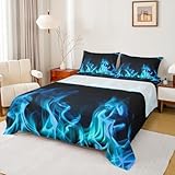 Castle Fairy Blue Flame Bedding Set Twin Size,Cool Burning Flames Bed Sheets 3Pcs for Kids Boys Men Teens Room Decor,Modern Fashion Fitted Sheet Soft Black Top Flat Sheet,1 Pillowcase
